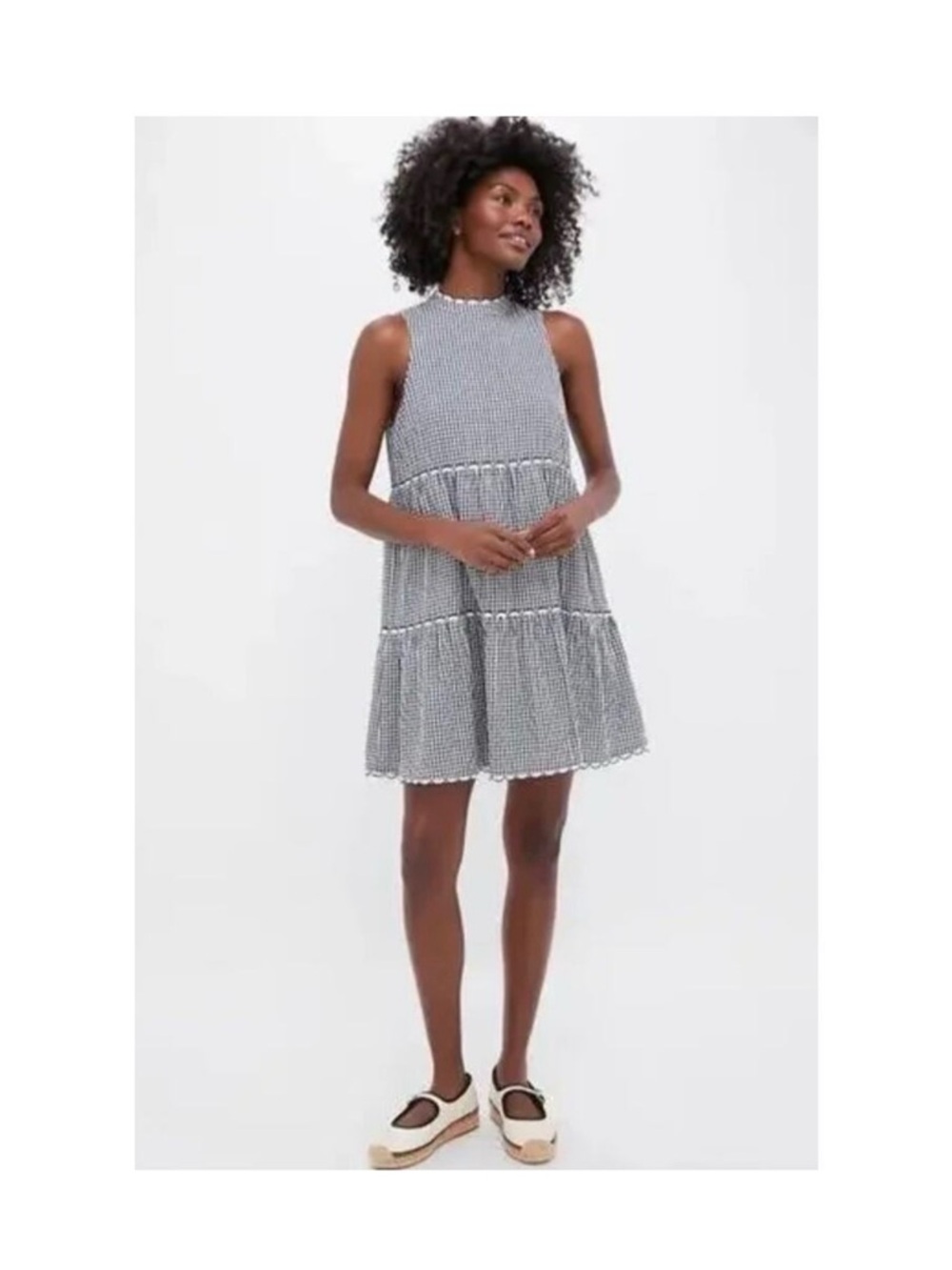Pomander Place Blue and White Gingham Tiered Mini Dress